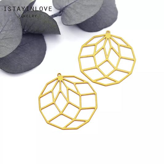 Geometric Fruit Circle Pendant – Brass Charm for Earrings & Necklaces