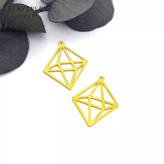 Geometric Square Pendant – Brass Jewelry Charm for Necklaces & Earrings