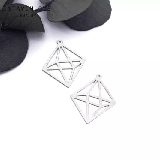 Geometric Square Pendant – Stainless Steel Jewelry Charm for Necklaces & Earrings