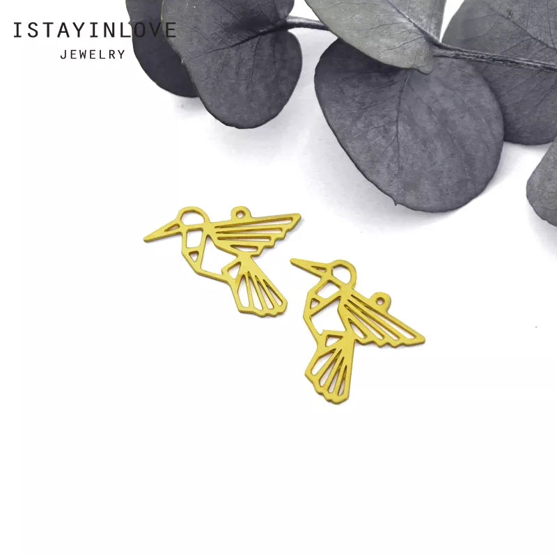 Flying Bird Pendant – Brass Charm for Nature Jewelry, Earrings & DIY Crafts