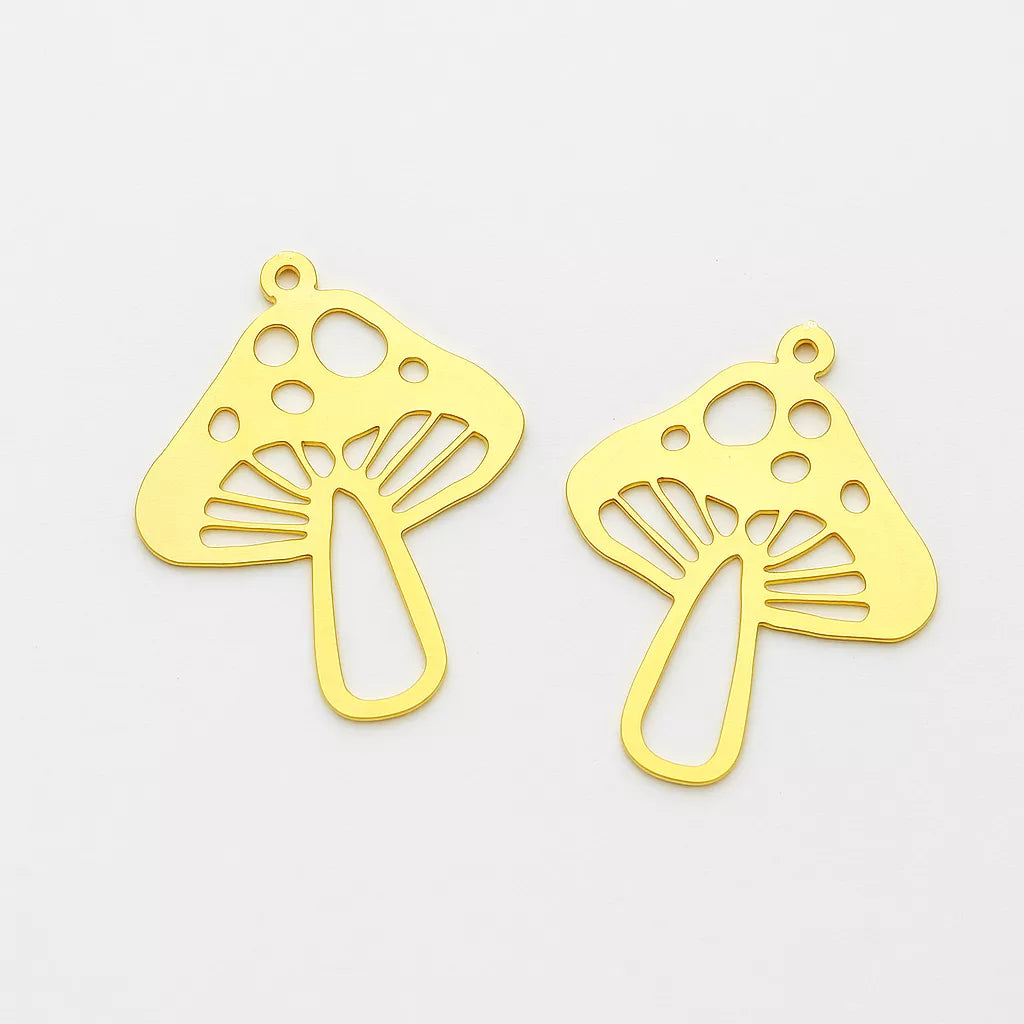 Raw Brass Mushroom Charm – Unique Pendant for Jewelry Making