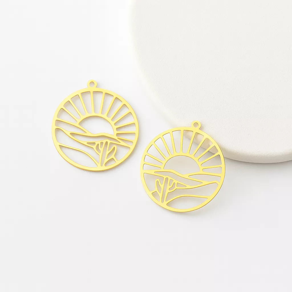 Sun Cactus Brass Round Charms & Pendants for Jewelry Making