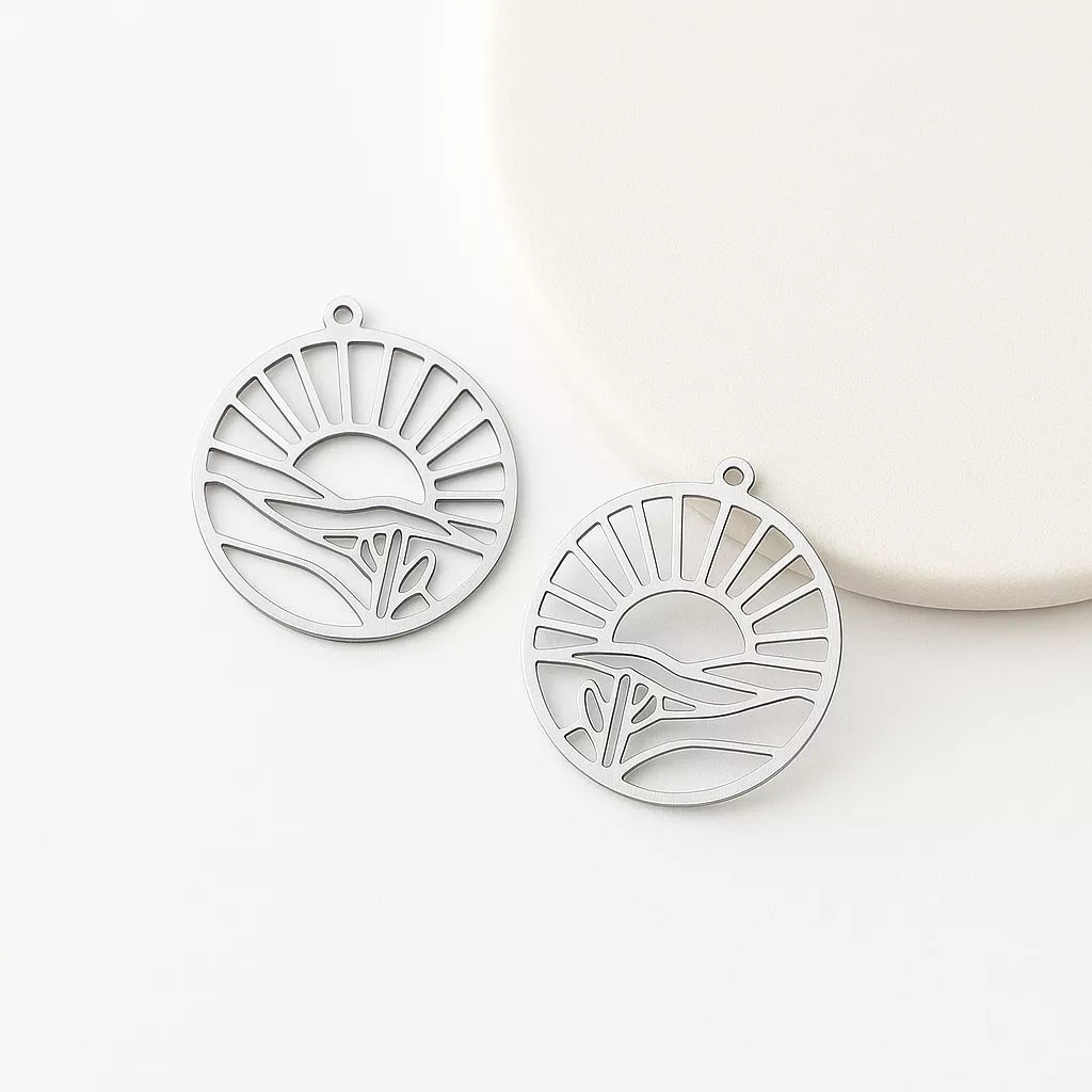 Sun Cactus Silver Round Charms & Pendants for Jewelry Making