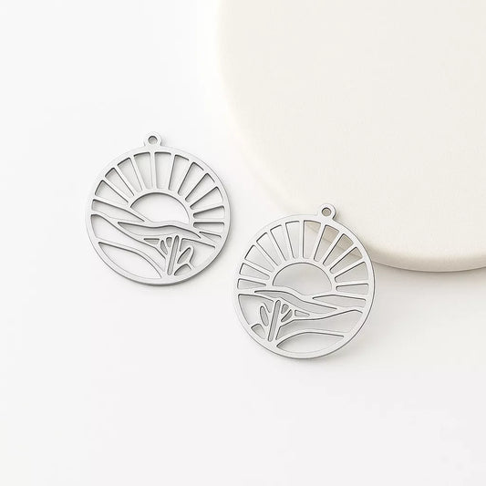 Sun Cactus Silver Round Charms & Pendants for Jewelry Making
