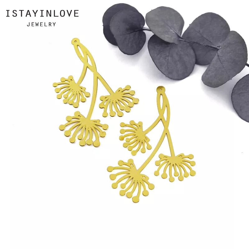 Flower Dandelion Pendant – Brass Charm for Nature Jewelry, Necklaces & Earrings