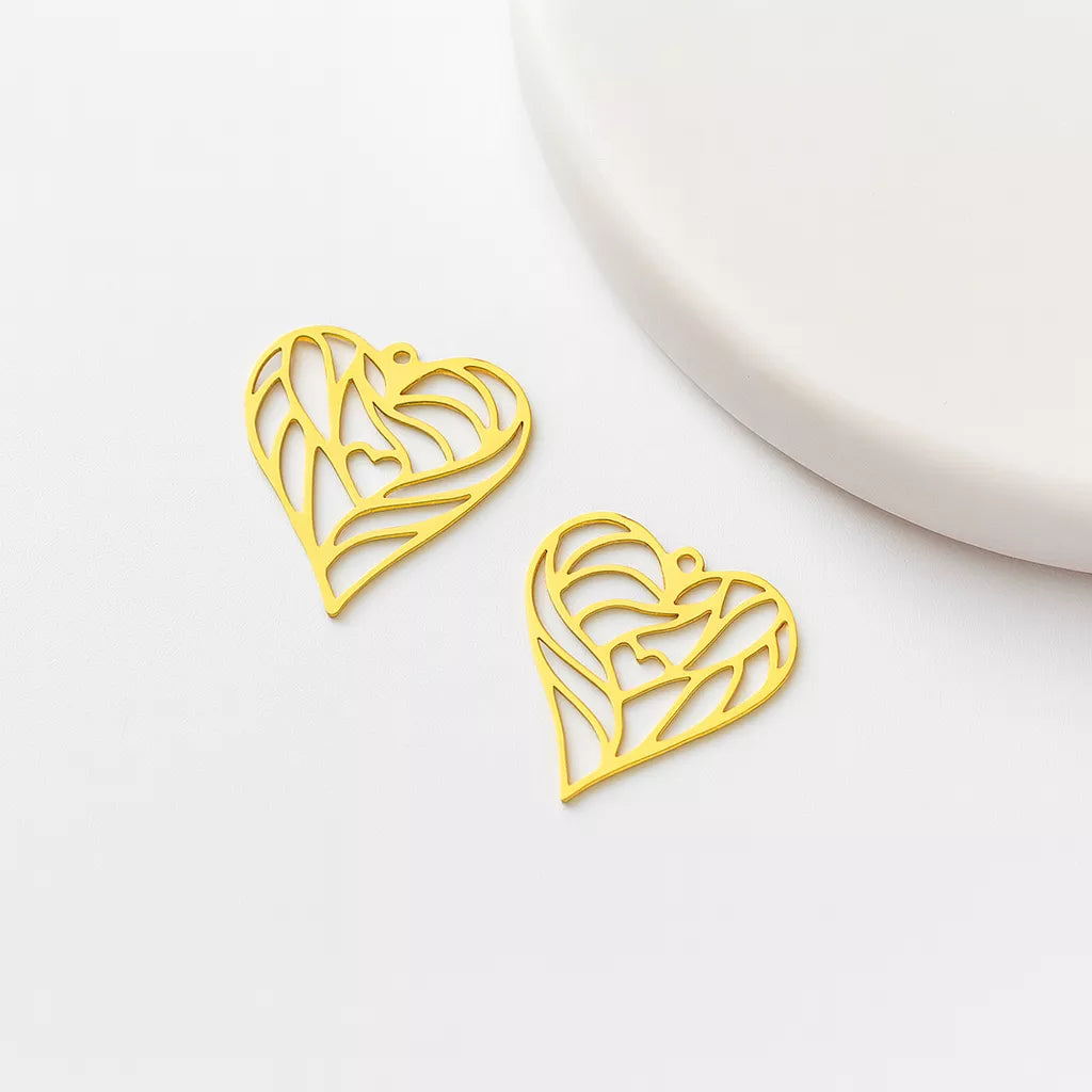 Brass Charms – Geometric Heart Pendants & Findings for Handmade Jewelry