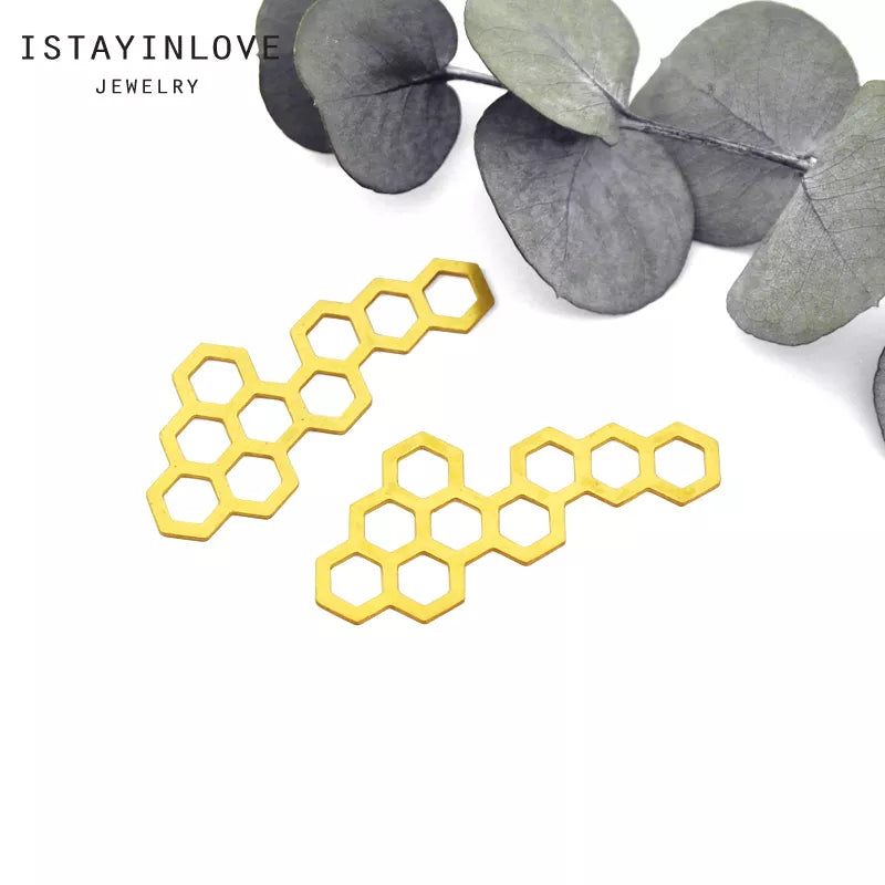Geometric Honeycomb Pendant – Brass or Steel Charm for Modern Necklaces & Earrings