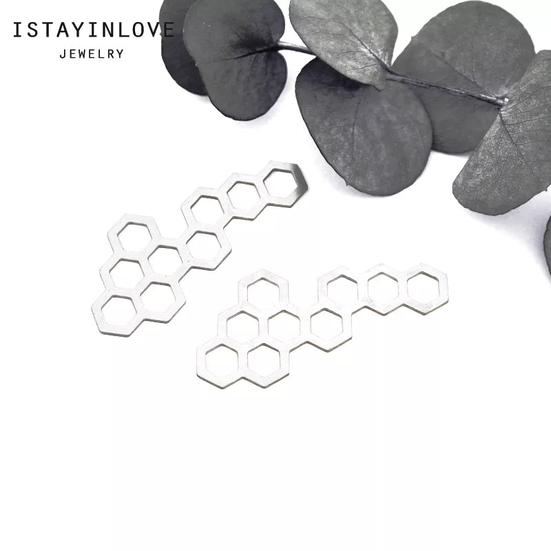 Geometric Honeycomb Pendant – Brass or Steel Charm for Modern Necklaces & Earrings