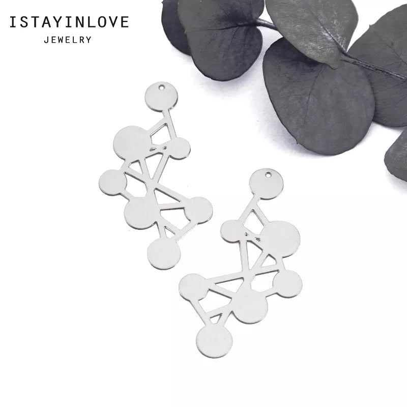 Dots and Lines Pendant – Brass or Steel Charm for Geometric Necklaces & Earrings