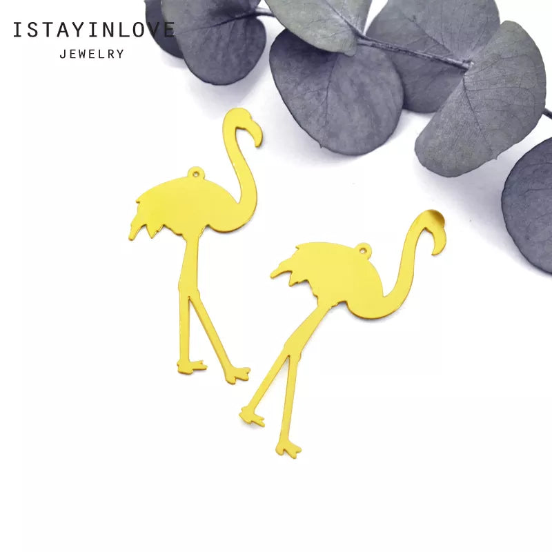 Flamingo Pendant – Brass or Steel Charm for Tropical Necklaces & Earrings