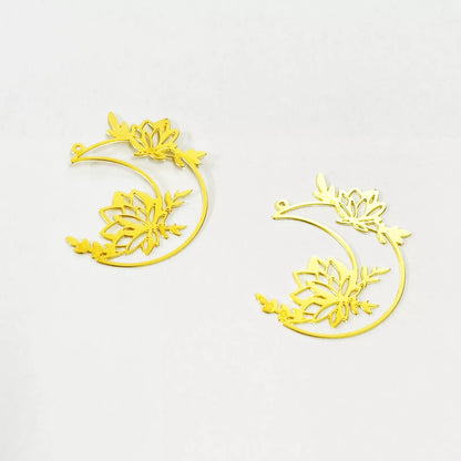 Raw Brass Moon Flower Charms – DIY Jewelry Making Supplies