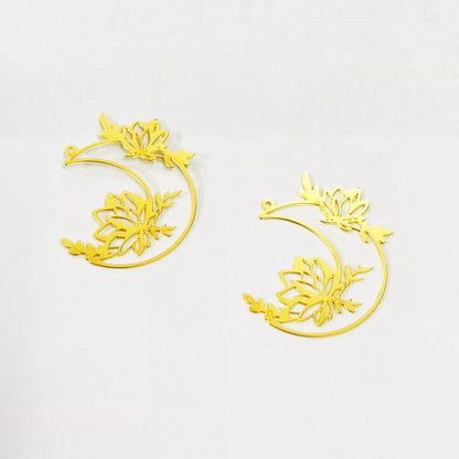 Raw Brass Moon Flower Charms – DIY Jewelry Making Supplies