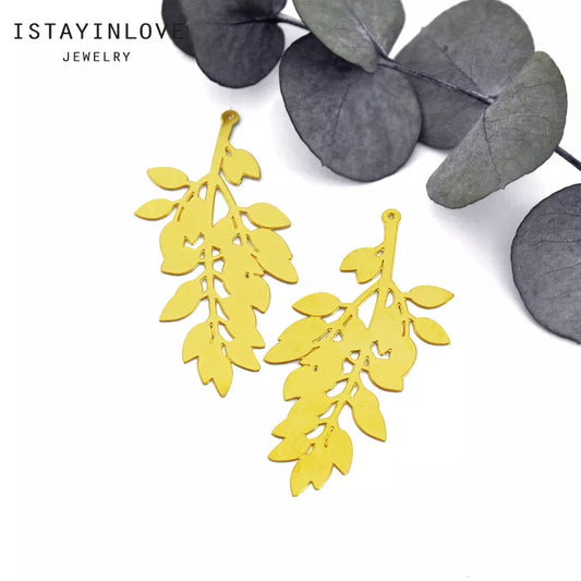 Branch with Leaves Pendant – Nature Brass Charm for Earrings & Necklaces