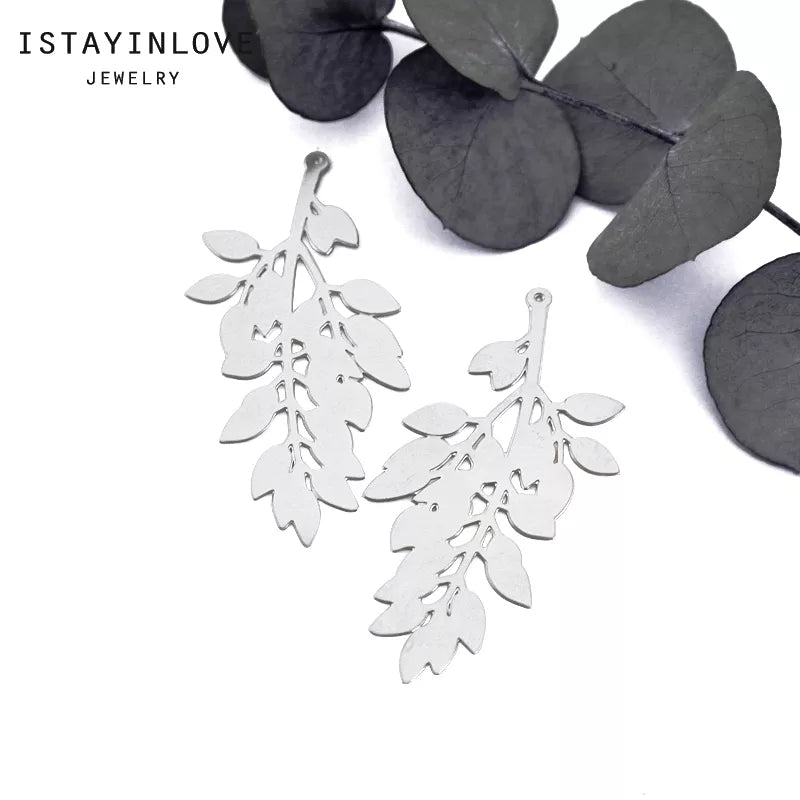 Branch with Leaves Pendant – Nature Brass Charm for Earrings & Necklaces
