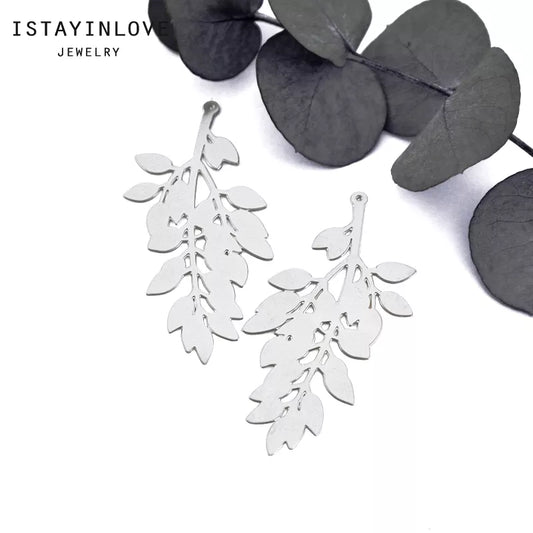 Branch with Leaves Pendant – Nature Brass Charm for Earrings & Necklaces
