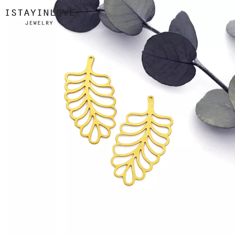 Leaf Pendant – Brass or Stainless Steel Botanical Charm for DIY Jewelry
