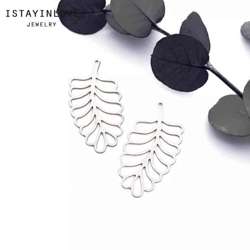 Leaf Pendant – Brass or Stainless Steel Botanical Charm for DIY Jewelry
