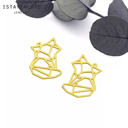Fox Pendant – Geometric Brass or Steel Charm for DIY Jewelry Making