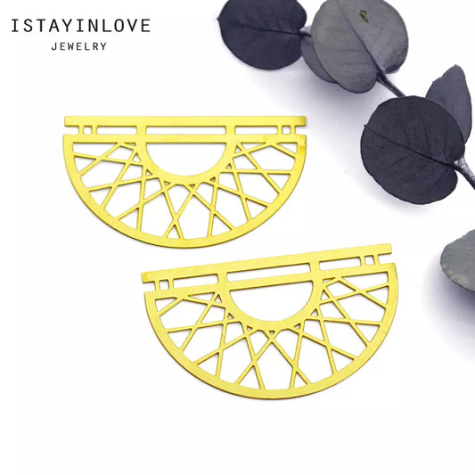 Semicircle Pendant – Geometric Brass or Steel Charm for Necklaces & Earrings
