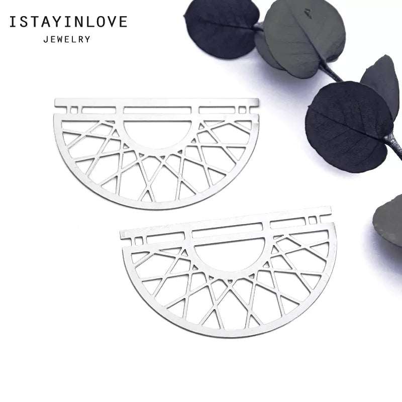 Semicircle Pendant – Geometric Brass or Steel Charm for Necklaces & Earrings