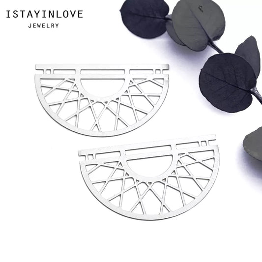 Semicircle Pendant – Geometric Brass or Steel Charm for Necklaces & Earrings