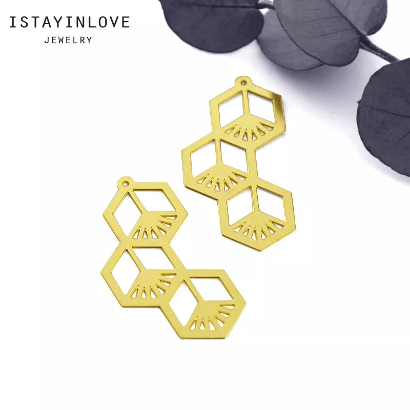 Hexagon Pendant – Geometric Brass or Steel Charm for Necklaces & Earrings