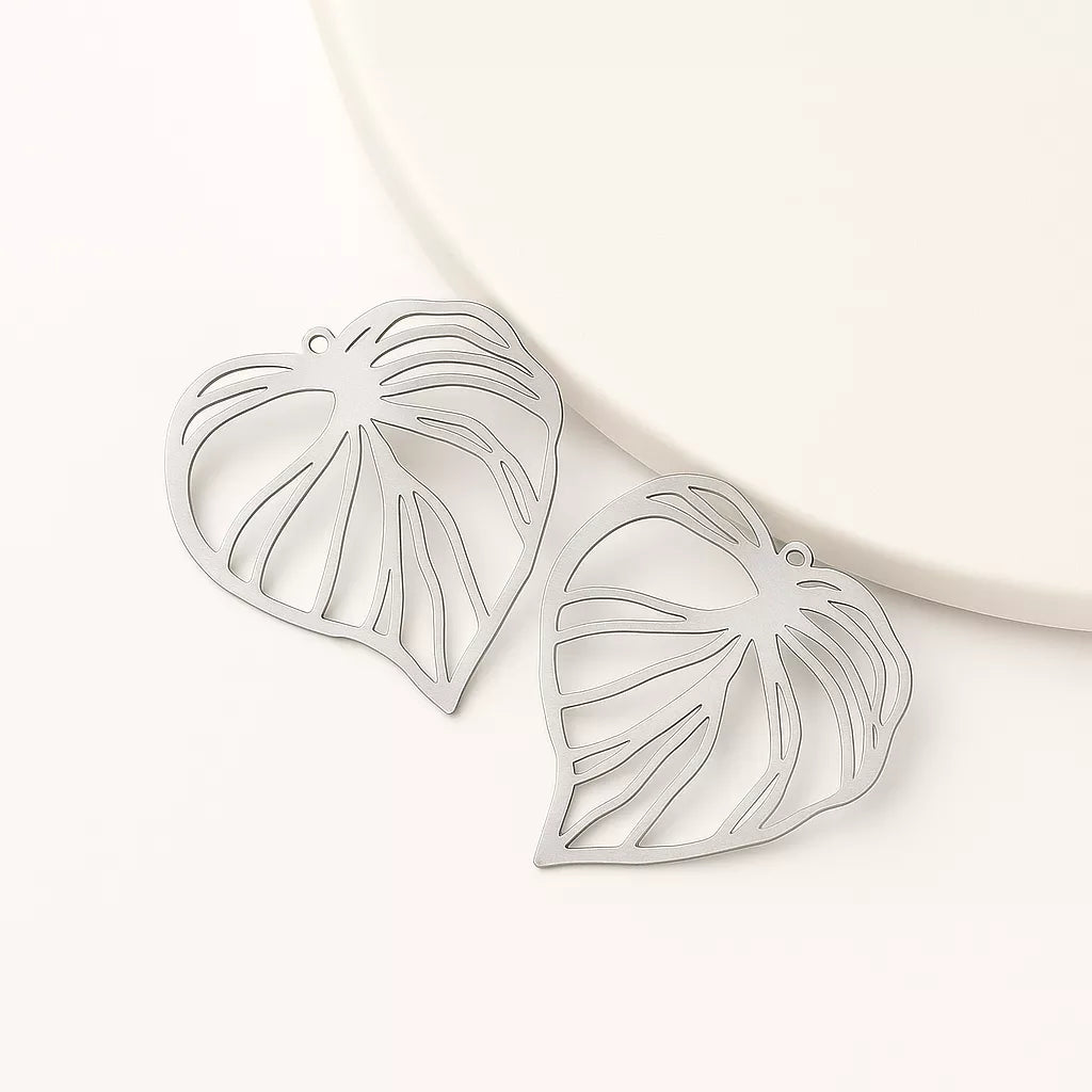 Heart Leaf Silver Charms for Jewelry | Raw Brass Pendant & Connector