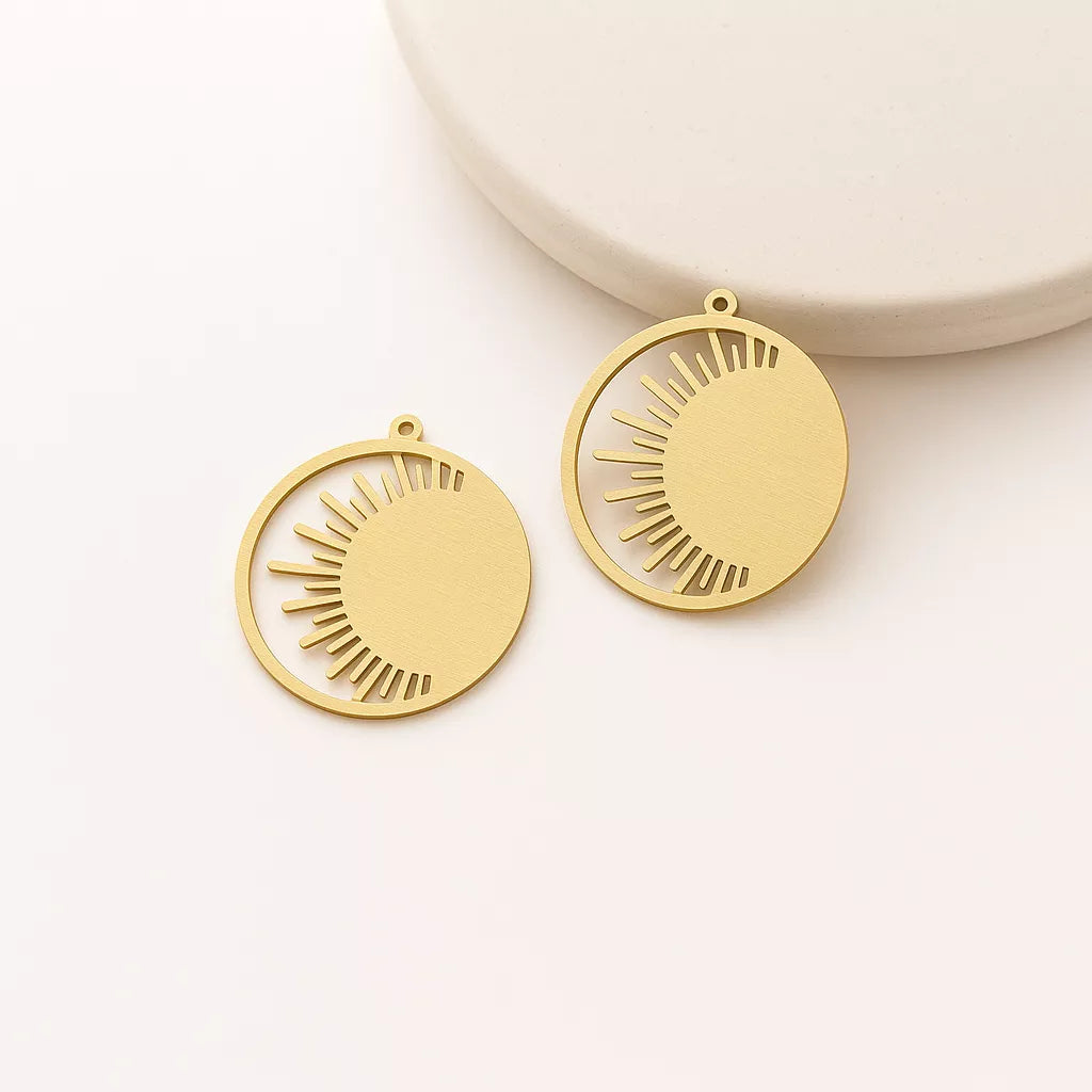 Brass Sun Circle Charms for DIY Jewelry | Raw Brass Pendants & Findings