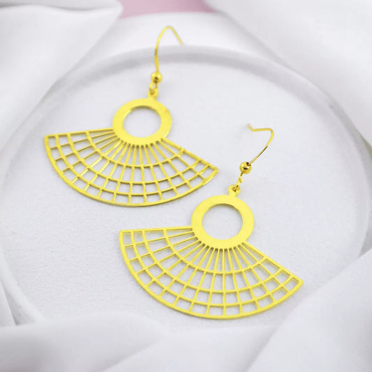 Brass Fan Dangle Earrings