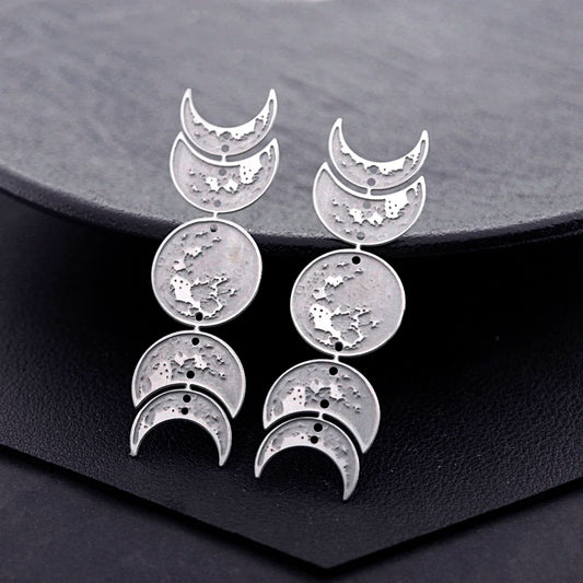 Etched Moon Phase Charms | Stainless Steel Laser Cut Pendants for DIY Jewelry