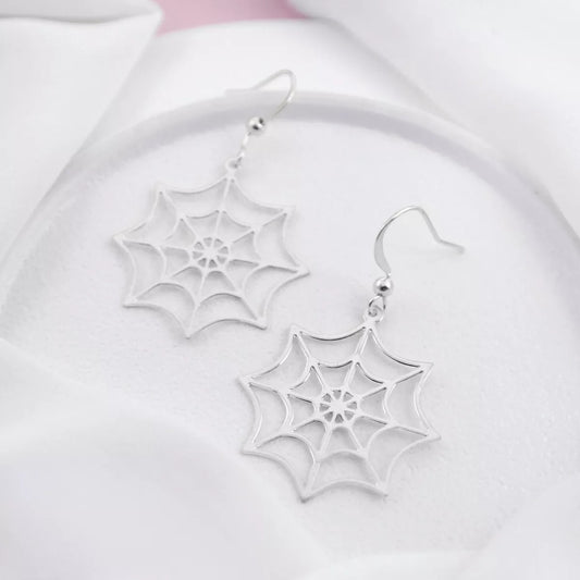 Silver Spider Web Dangle Earrings