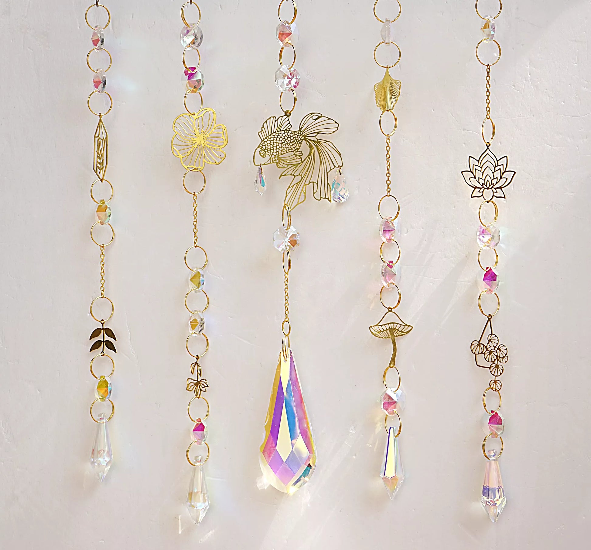 Handmade Suncatchers - Brass Charms with Rainbow Beads