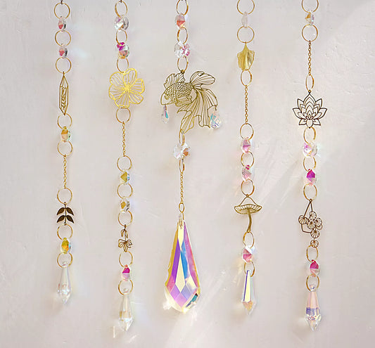 Handmade Suncatchers - Brass Charms with Rainbow Beads